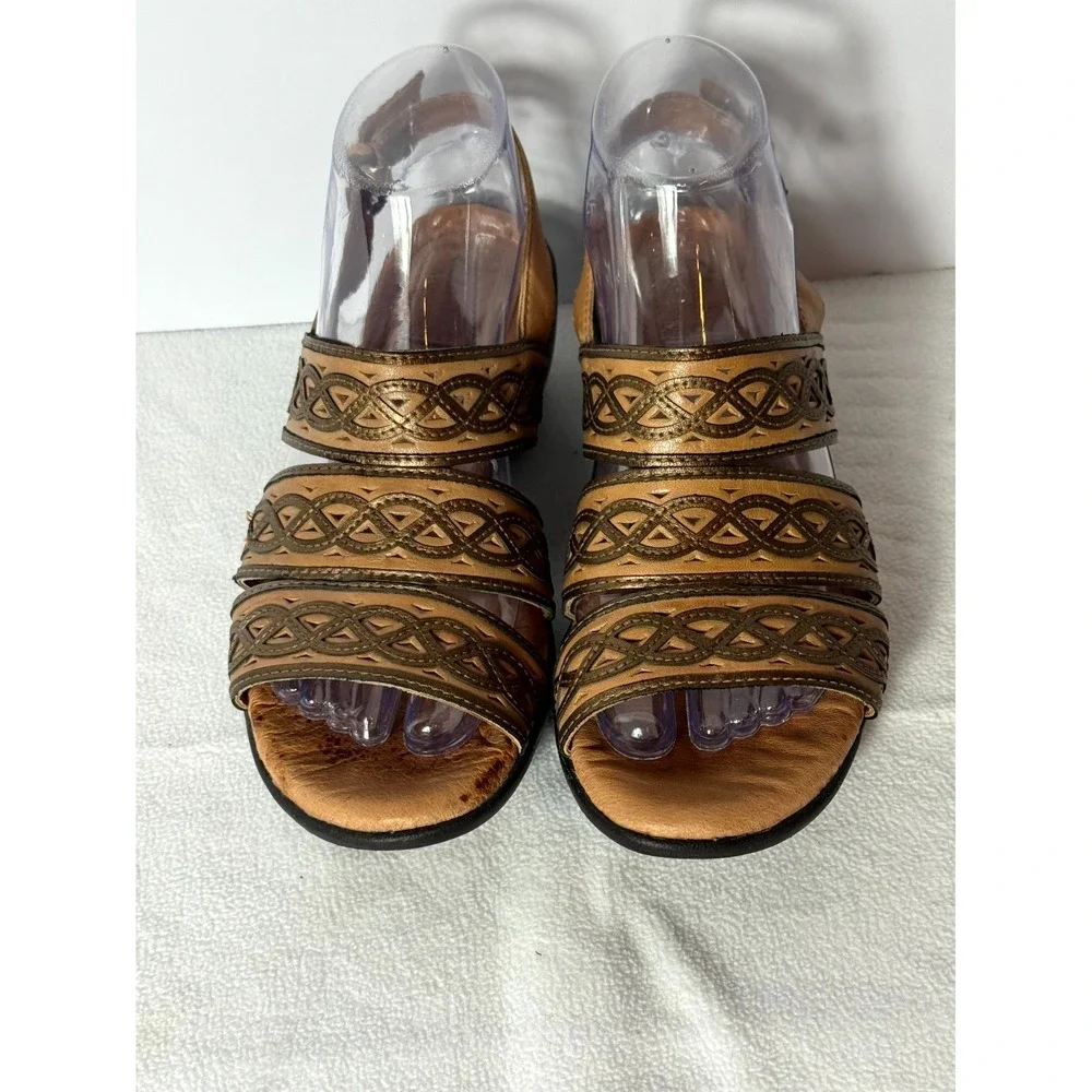 Clarks Artisan Womens Slingback US 8M Brown Leather‎ Buckle Casual Wedge Sandal